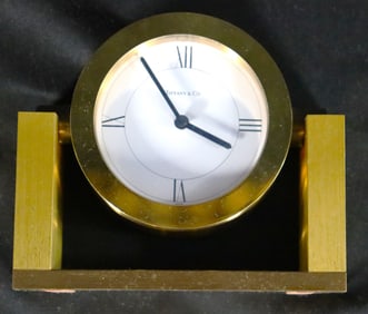 VINTAGE TIFFANY & CO. Brass Swiss Made Quartz Desk Clock. Modern Tilt Design