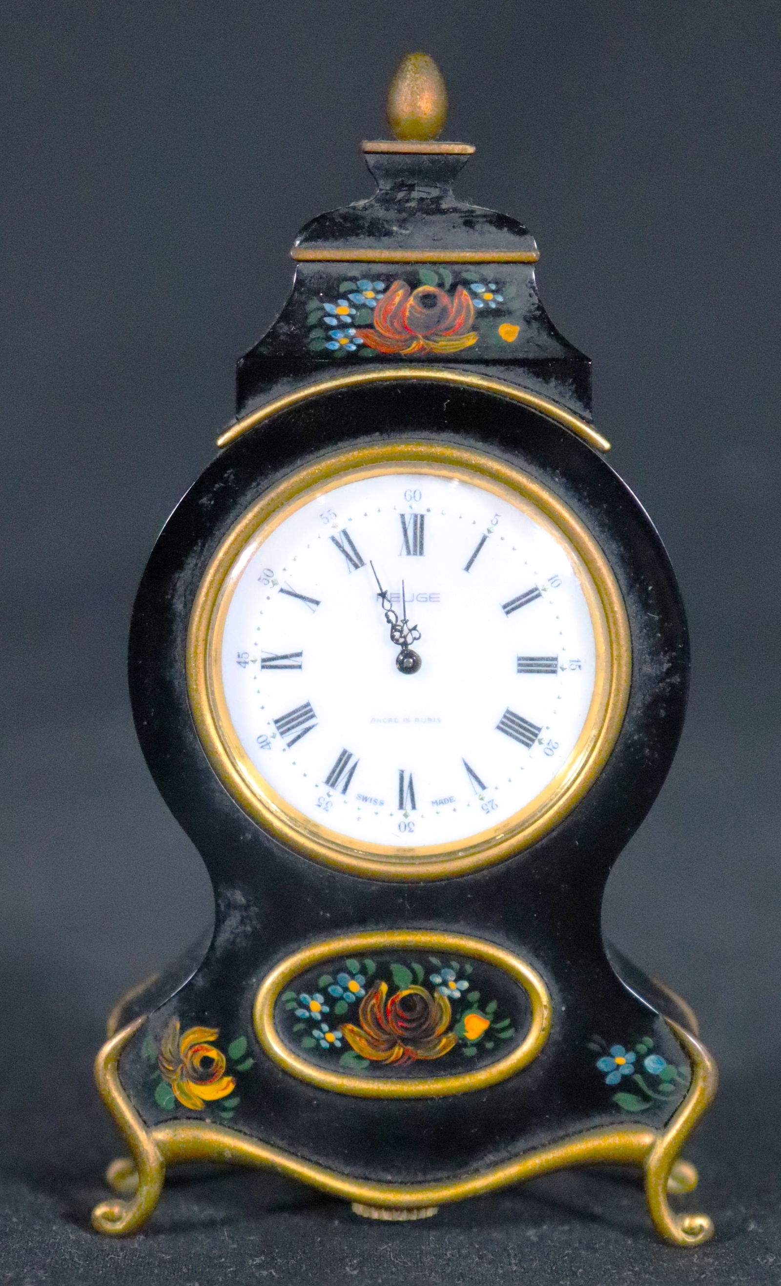 Vintage Reuge Swiss Clock and music box Lacquered Hand painted (1 of 5)