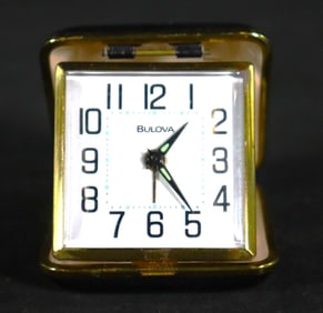 Vintage Bulova Travel Alarm Clock Folding Travel Watch case made in Japan