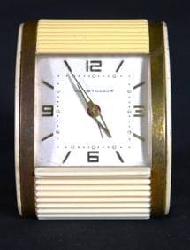 Vintage 1950's Mid-Century Roll Top Westclox Travel Alarm Clock