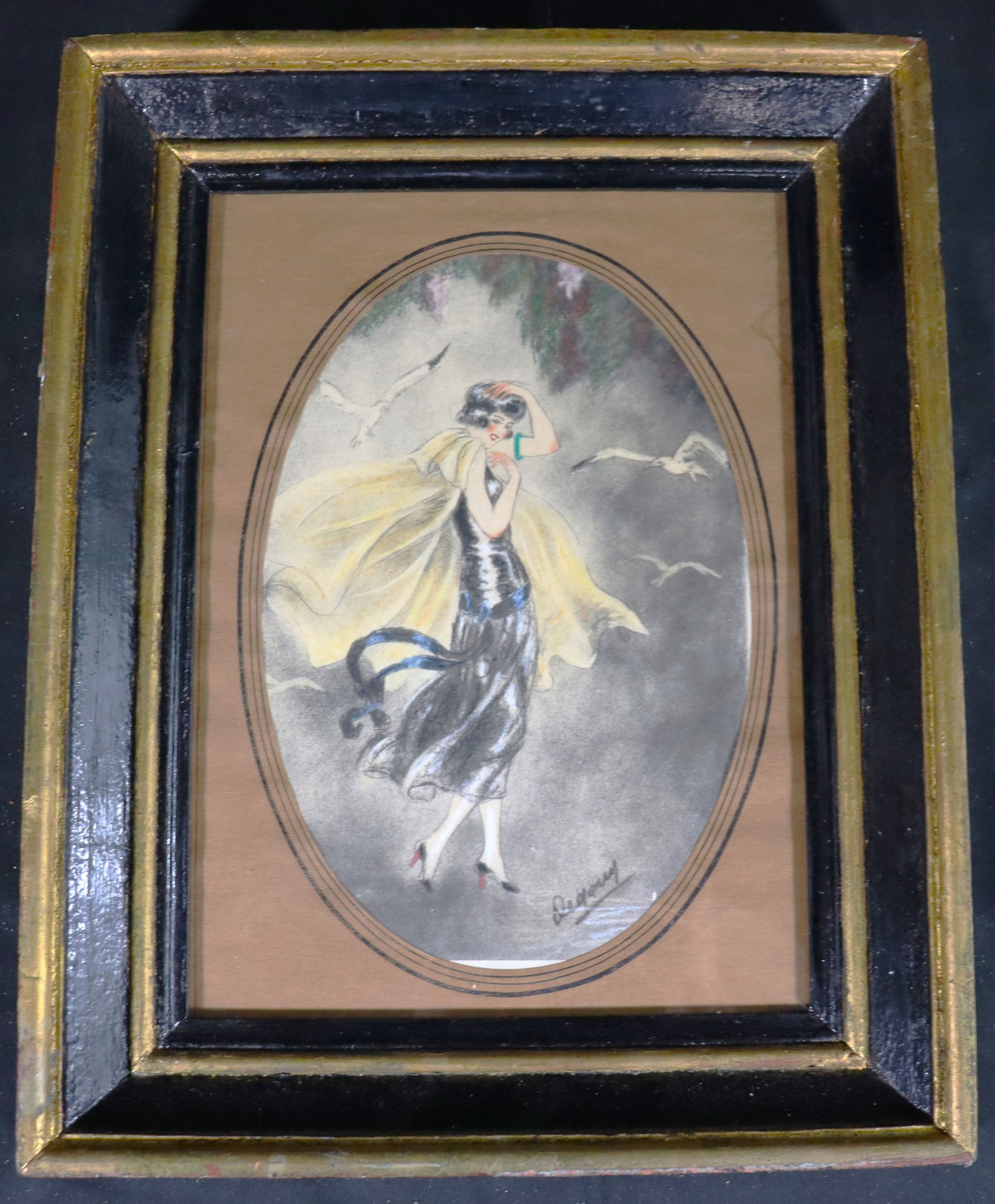 Framed Nelly Degouy (1910-1974) French Art Deco Lithographs Signed by Artist (1 of 4)