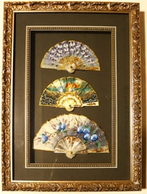 Three framed hand fans