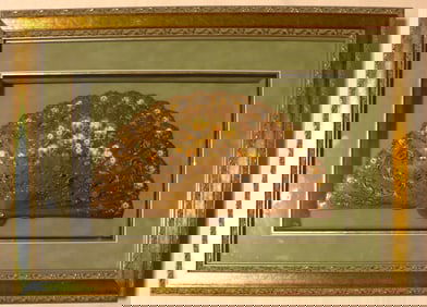 Framed wooden Hand fan signed