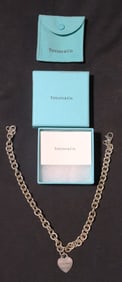 Tiffany & Co Sterling Silver 925 Link Choker Necklace with Lobster Claw Clasp and Blank Heart Charm