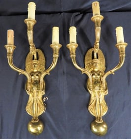 Antique Pair of Gilt Bronze 19th Century Egyptian Revival Sconces
