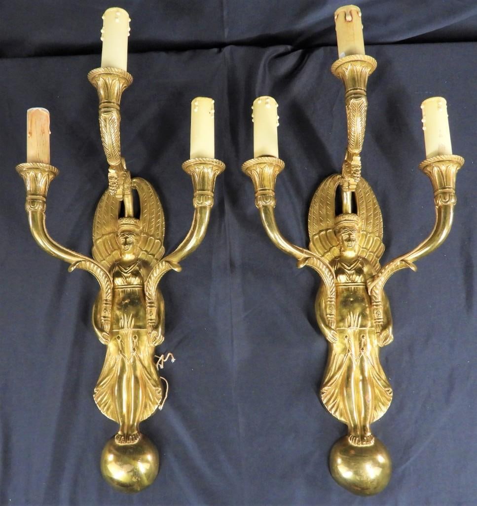 Antique Pair of Gilt Bronze 19th Century Egyptian Revival Sconces (1 of 10)