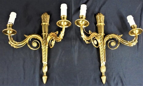 Antique Pair of French Gilt bronze sconces, 19th century France, wall sconces with 2 arms
