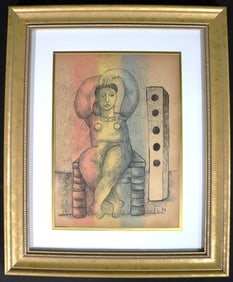 Framed Mixed media on Paper signed F. L and dated 53