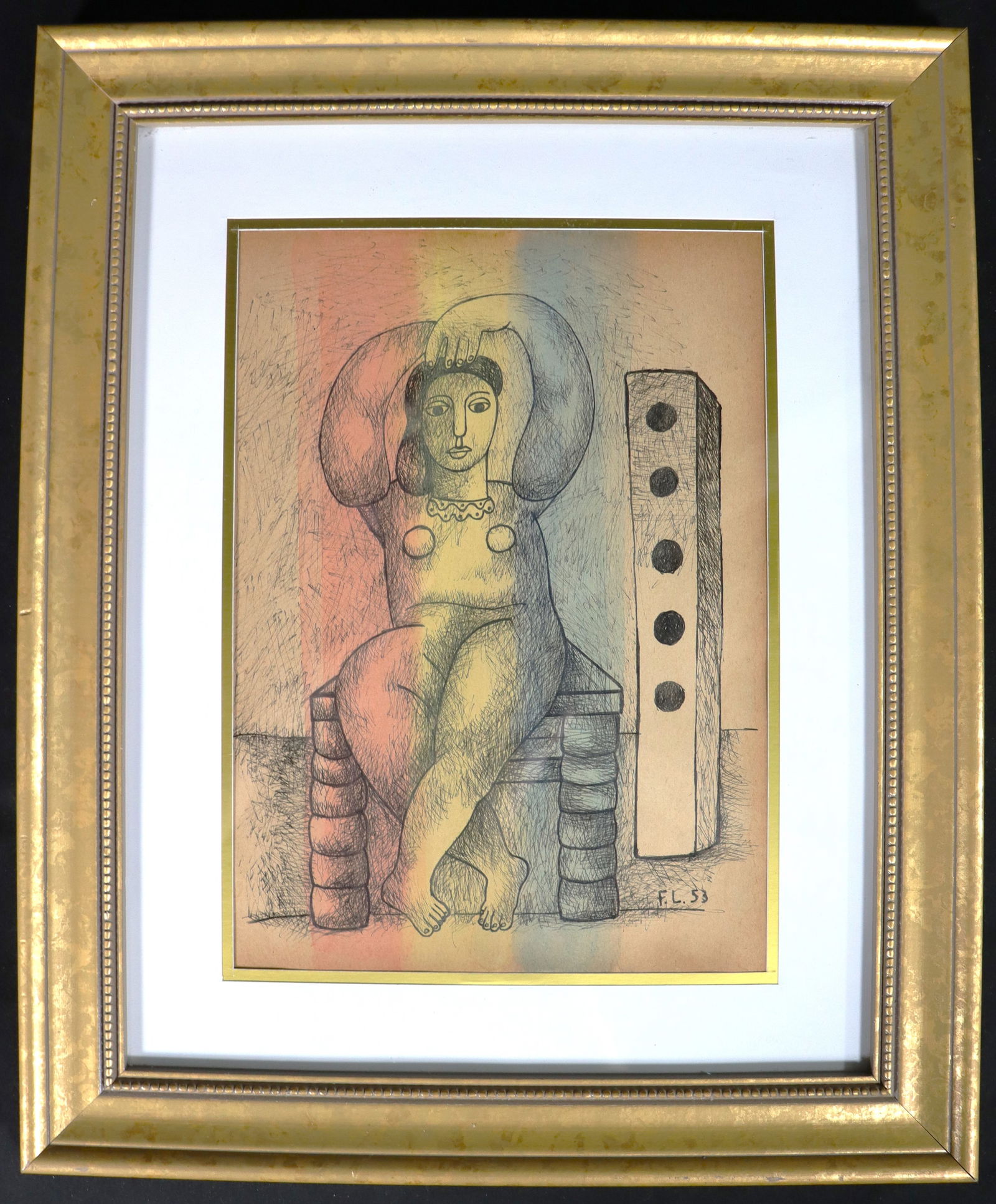 Framed Mixed media on Paper signed F. L and dated 53 (1 of 4)