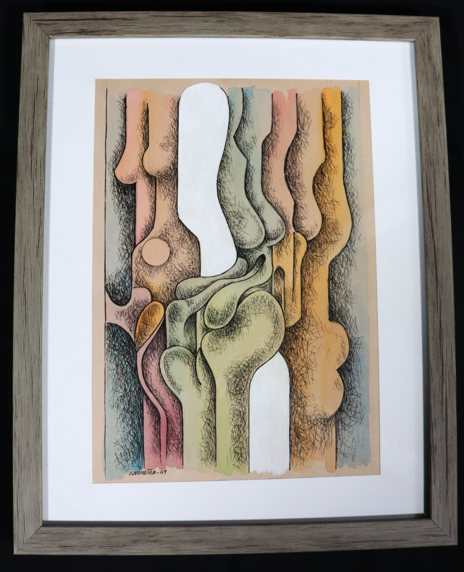 Framed Mixed Media on Paper signed CARRENO an dated 69 (1 of 4)