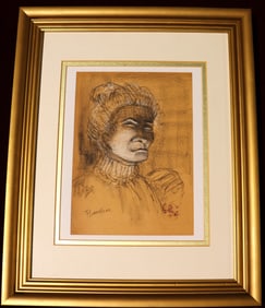 Framed Charcoal and pastel on paper signed T-Lautrec