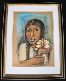 Framed Mixed Media on paper signed Ramos Martinez