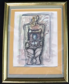 Framed Mixed Media on paper signed Moore