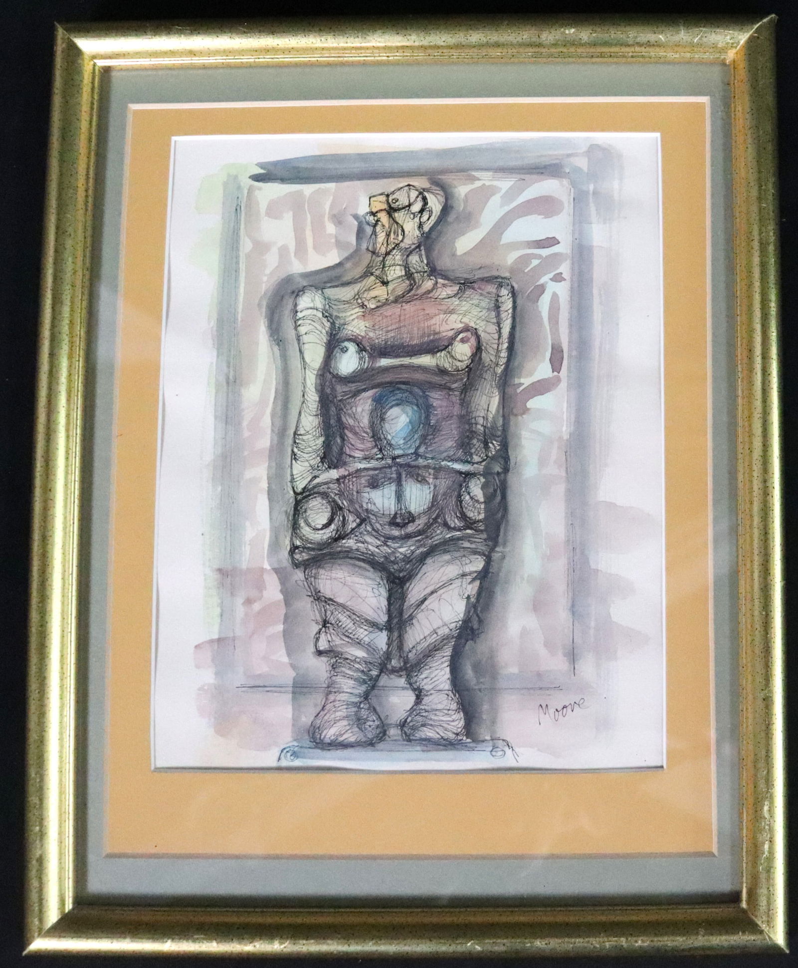 Framed Mixed Media on paper signed Moore (1 of 4)