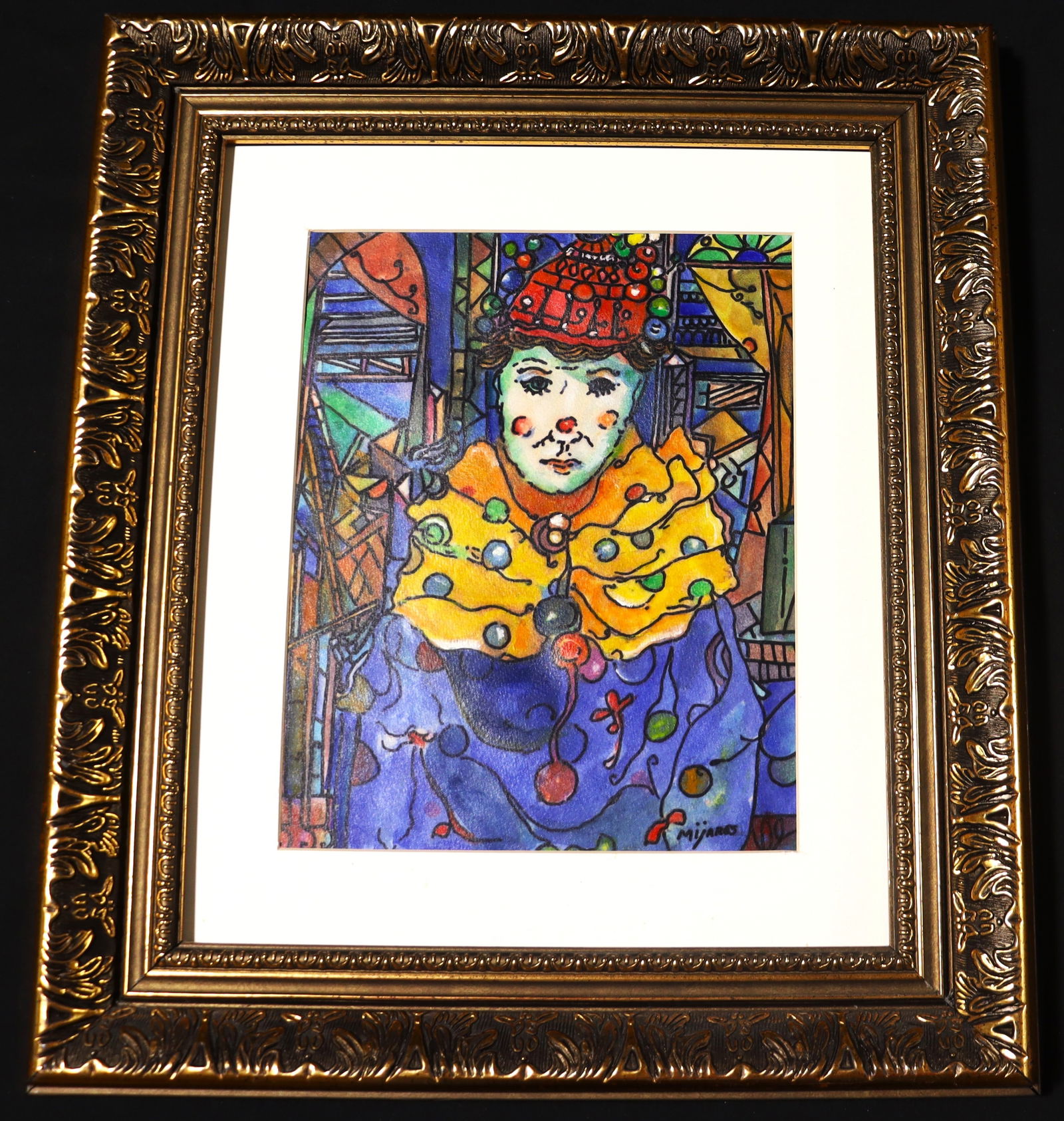 Framed Oil on Paper signed Jose Maria Mijares Titled PAYASO with COA (1 of 6)