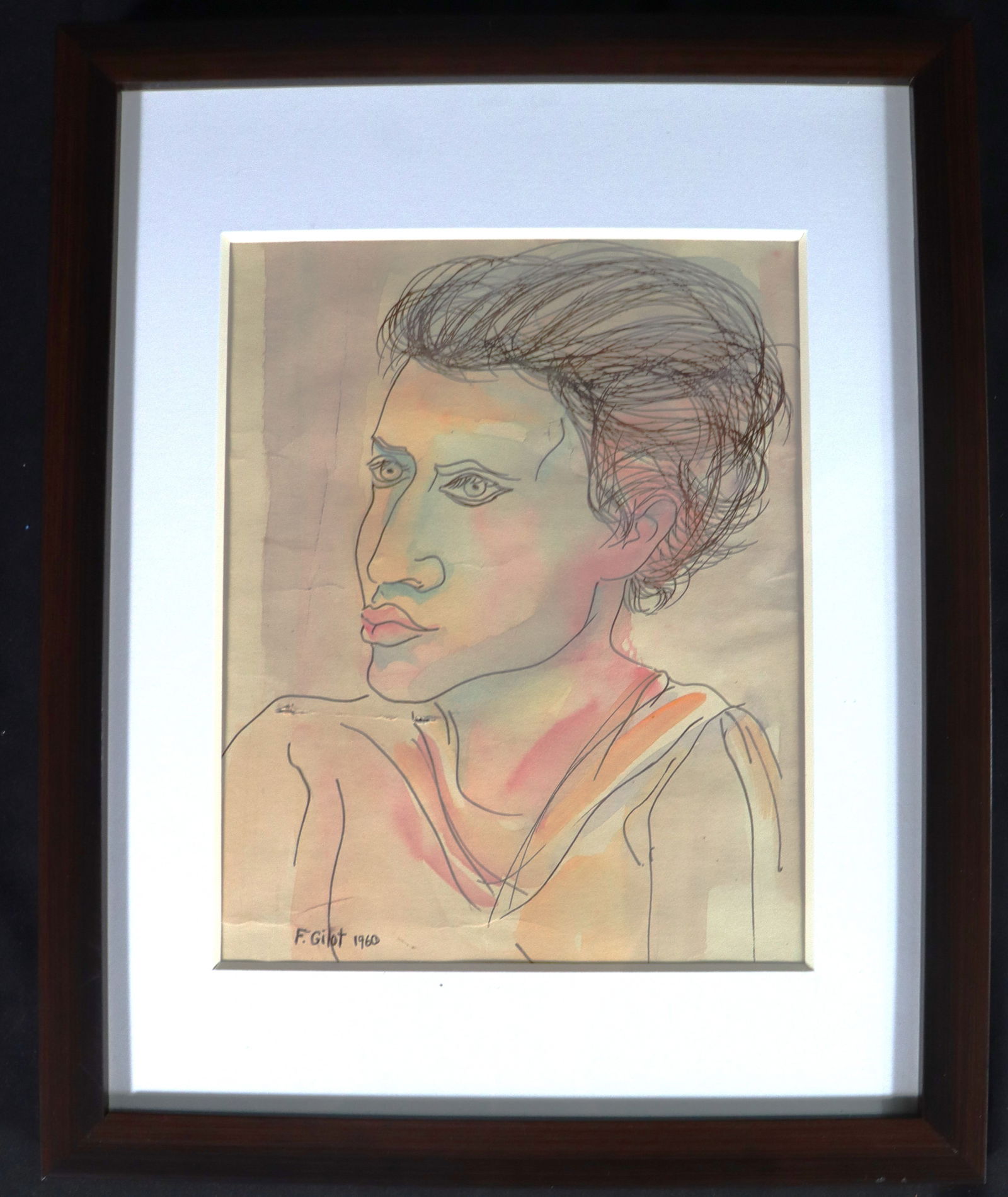 Framed Mixed media on paper signed Francoise Gilot and dated 1960: Framed Mixed media on paper signed Francoise Gilot and dated 1960 Francoise Gilot (French, 1921-2023) We do not have a COA for this piece and is therefore being sold in the manner of Franc