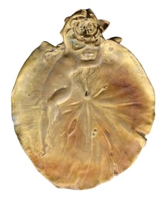 ART NOUVEAU STYLE FRENCH GILT BRONZE PLATE depicting a nude woman with a rose signed H. KOSSOWSKY