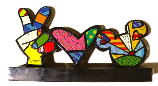Romero Britto Disney Peace Love Mickey Plaque figurine.