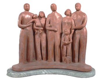 Vintage sculpture is a family grouping signed L.B and dated 1991