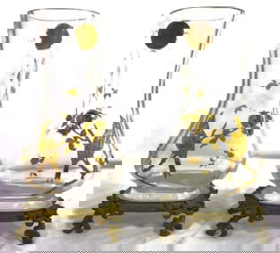 A pair of crystal vases from possibly late 19th century, in a Japanism style.