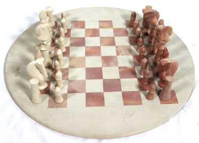 Soapstone Chess Set with Circular Soapstone Board