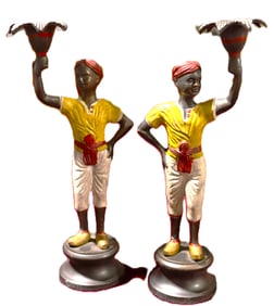 Pair of Bronze Cold-Painted Blackamoor Candlesticks
