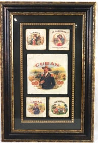 framed collection features vintage Cuban cigar box labels.
