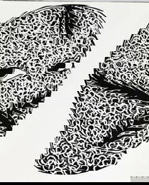 This is the linocut print titled Tranquila (1999) by the Cuban artist Belkis Ayó