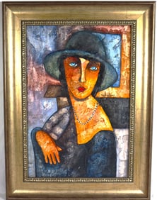 Framed Oil on Canvas signed Modigliani (after)