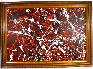 Framed Oil on Canvas Abstract Painting signed Jackson Pollock lower left
