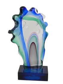 Large Mid Century Modern Multi Color Abstract Free Form Art Glass Sculpture