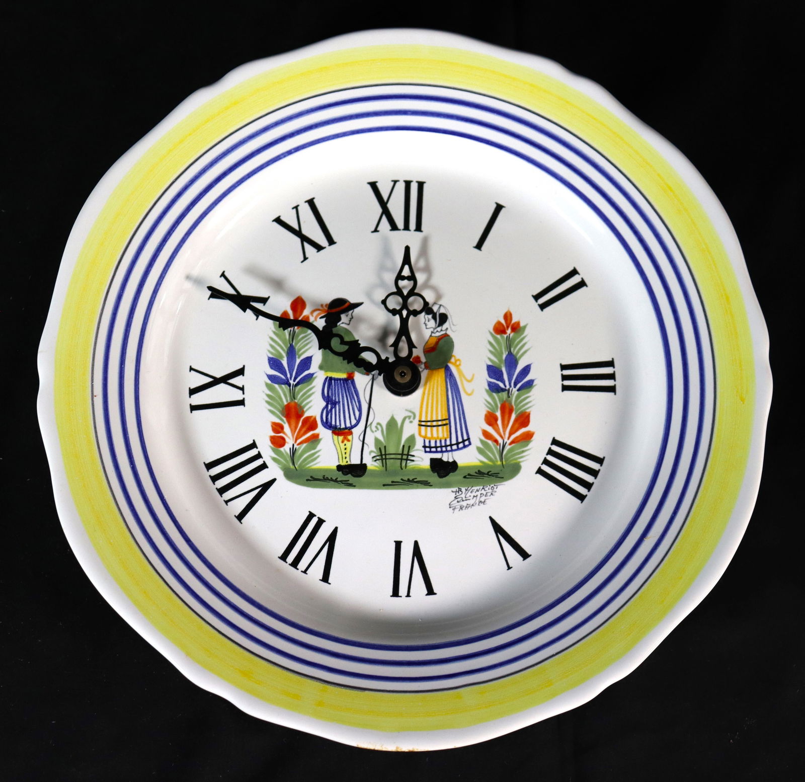 French Quimper Henriot Wall Clock Scalloped Man Woman Battery Operated Works: French Quimper Henriot Wall Clock Scalloped Man Woman Battery Operated Works DIMENSIONS: Height 1.50 inch / 4 cm &nbs