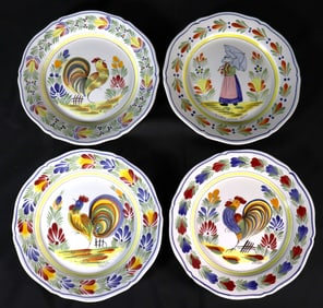 Four Vintage Henriot Quimper Ceramic Plate French Pottery Decorative Plates, Wall plate