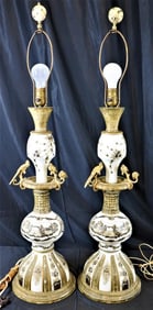 Pair of Large table Lamps, porcelain and Brass