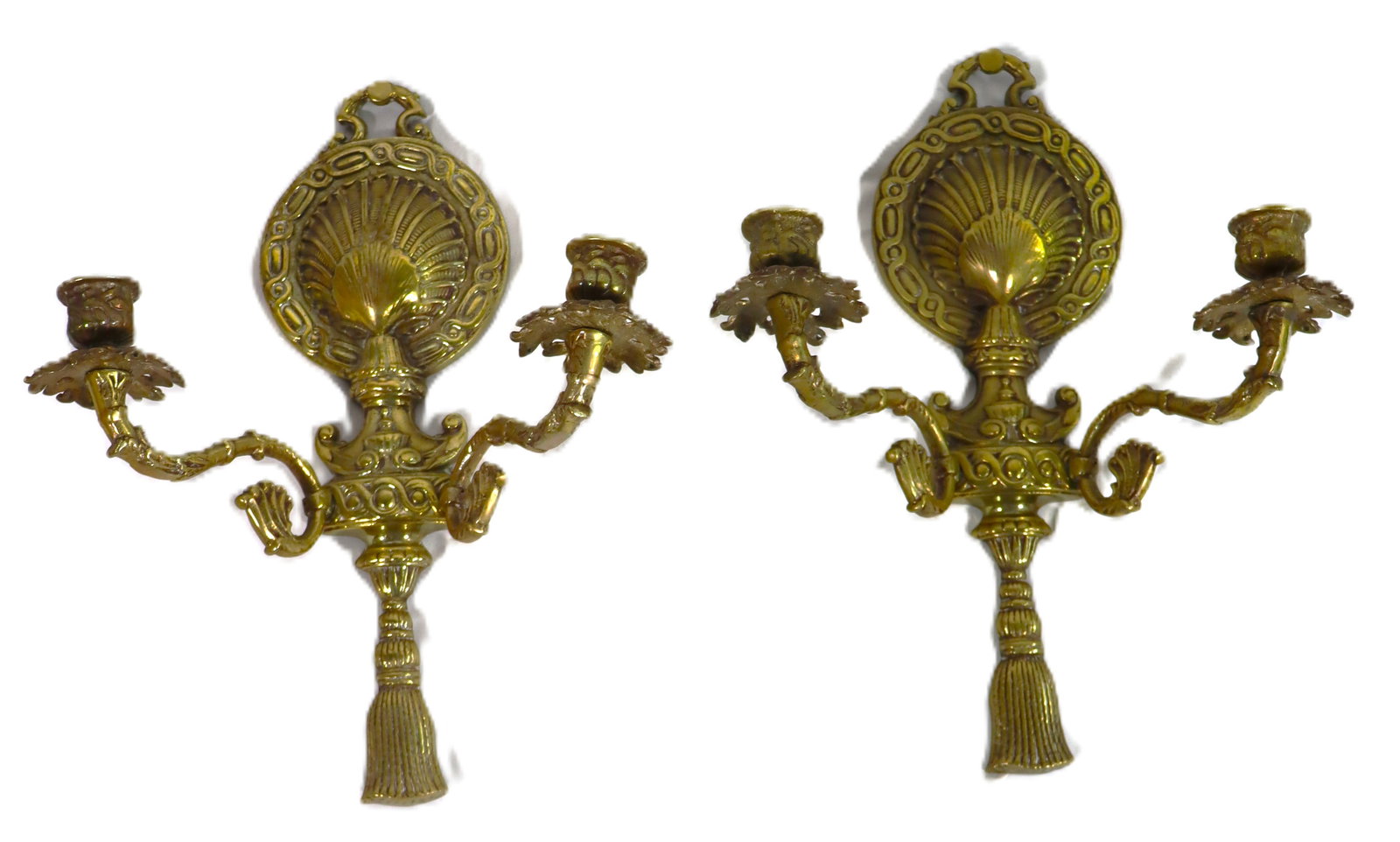 Vintage Pair Cast Brass Wall Mount Candlestick Sconces Heavy Solid and Ornate (1 of 9)