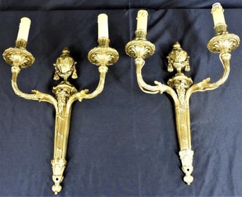 ANTIQUE Pair of French Gilt bronze, 19th century France, wall sconces with 2 arms