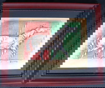 Framed Mixed media on paper signed Maqbool Fida Husain lower right