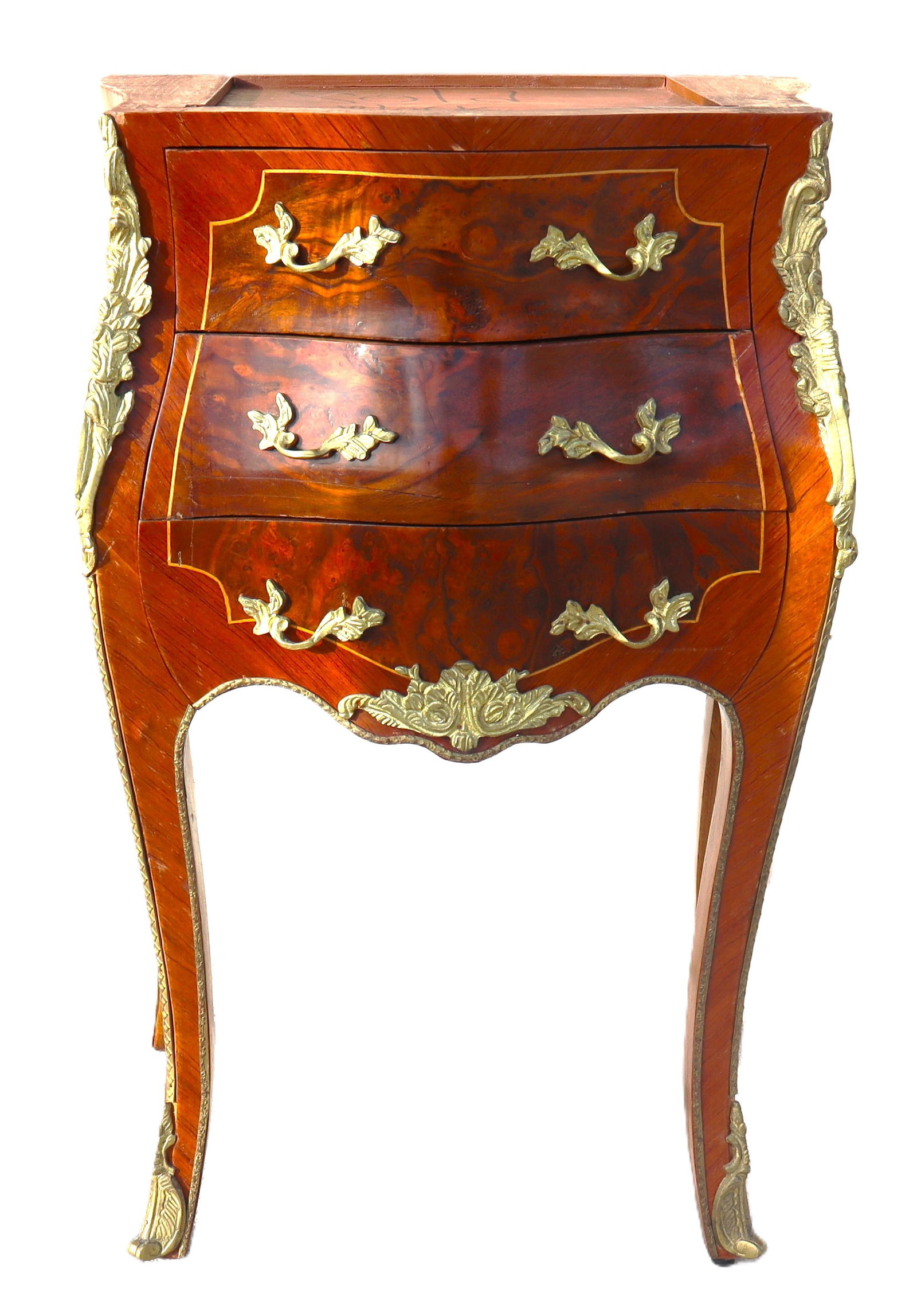 A French Louis XV-style marquetry inlaid bedside table with missing marble top (1 of 8)