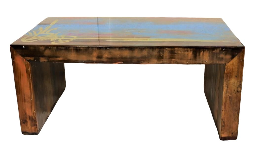 Oak wood coffee table by Franck Pala: The piece is sturdy and heavy, oak wood. Unique design with a smooth finish all over, great for a coffee table. Signed on the bottom Franck PALA Dimensions 31.5-inch X 19.75-inch H 14 inch