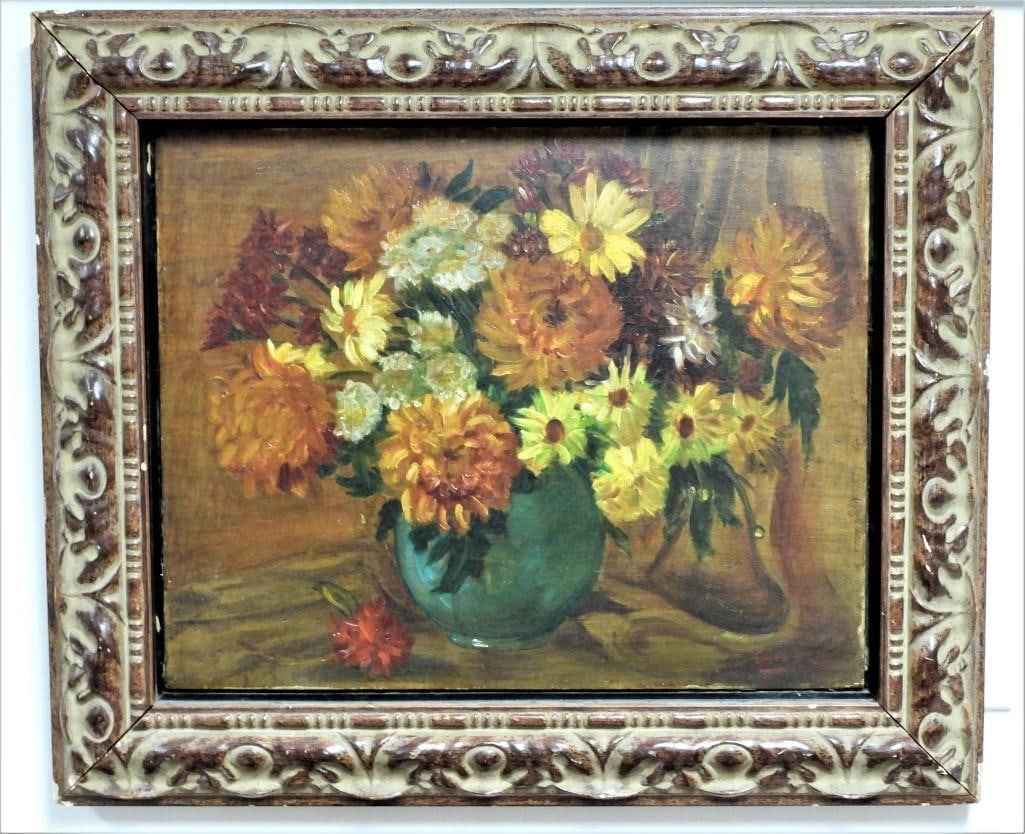 Framed Oil on panel signed Eberto Escobedo Lazo (Cuban, 1919-1995) Vase with flowers (1 of 4)