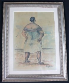 FRAMED Mixed Media on Paper signed Zuniga and dated 1972 lower Right