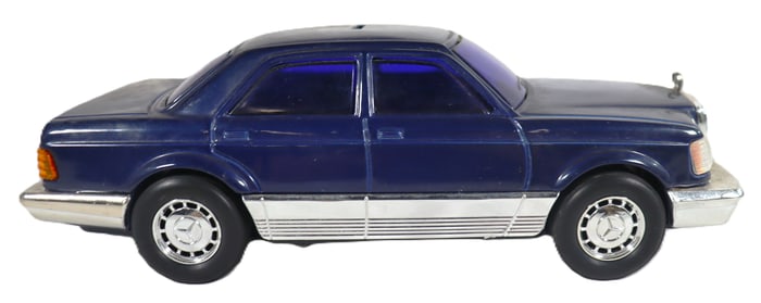 Vintage 1980's Mercedes SEL Tin Car Coin Bank Ichiko made in Japan