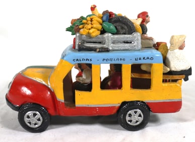 Vintage  handmade Colombian folk art "chiva" bus figurine, a traditional rural form of