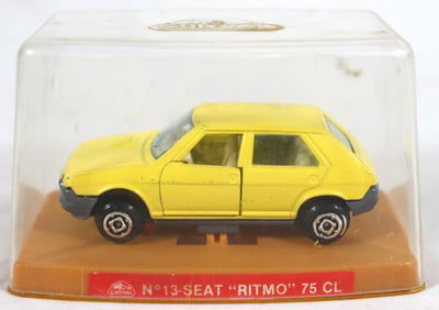 Vintage yellow Guisval diecast model of a Fiat Ritmo (also known as the Fiat Strada in some