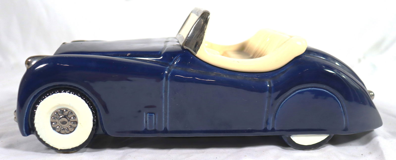 Vintage ceramic car a blue Jaguar XK series (XK120 or XK140) Convertible and a white interior (1 of 15)