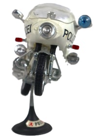 Vintage Polistil 1:15 scale die-cast model of a BMW R75/5 Polizei motorcycle.