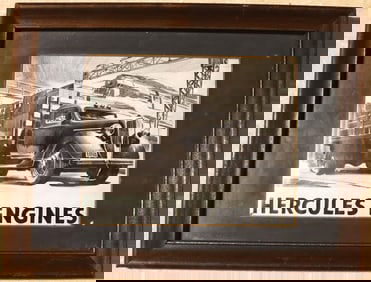 Framed vintage 1936 print advertisement for Hercules Engines from the Hercules Motors Corporation