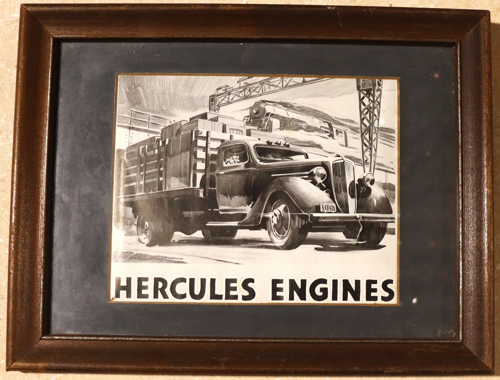Framed vintage 1936 print advertisement for Hercules Engines from the Hercules Motors Corporation (1 of 3)