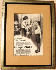 Framed 1921 print advertisement for Grape-Nuts cereal.