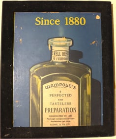 Framed vintage advertisement for Wampole's Preparation, a historical tonic and stimulant.
